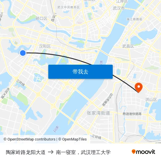 陶家岭路龙阳大道 to 南一寝室，武汉理工大学 map