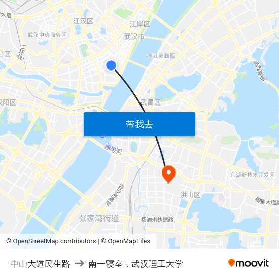 中山大道民生路 to 南一寝室，武汉理工大学 map