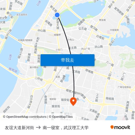友谊大道新河街 to 南一寝室，武汉理工大学 map