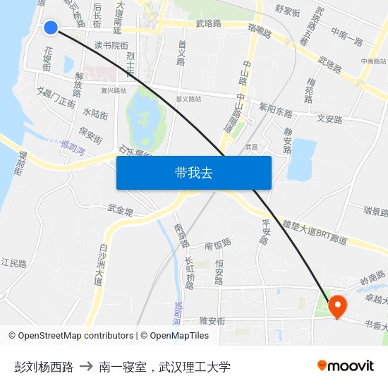 彭刘杨西路 to 南一寝室，武汉理工大学 map
