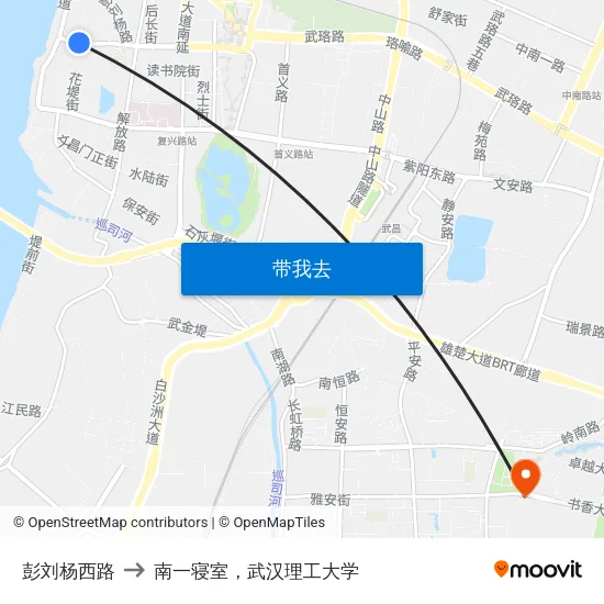 彭刘杨西路 to 南一寝室，武汉理工大学 map