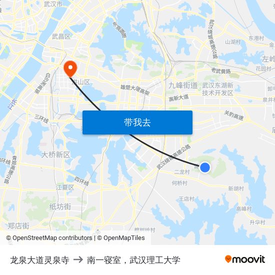 龙泉大道灵泉寺 to 南一寝室，武汉理工大学 map