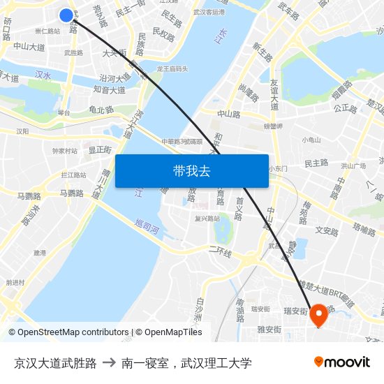 京汉大道武胜路 to 南一寝室，武汉理工大学 map