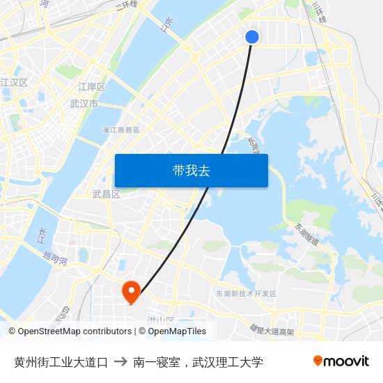 黄州街工业大道口 to 南一寝室，武汉理工大学 map