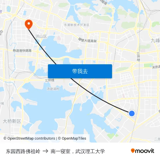 东园西路佛祖岭 to 南一寝室，武汉理工大学 map
