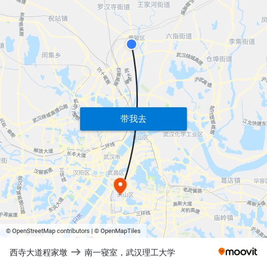 西寺大道程家墩 to 南一寝室，武汉理工大学 map