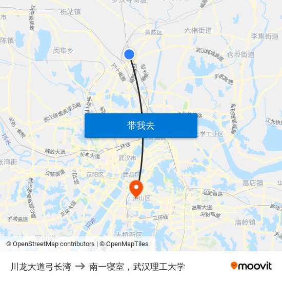 川龙大道弓长湾 to 南一寝室，武汉理工大学 map