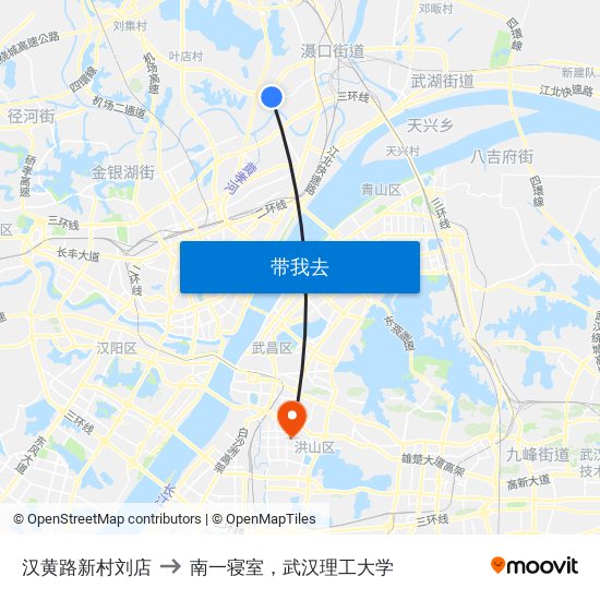 汉黄路新村刘店 to 南一寝室，武汉理工大学 map