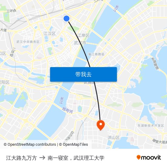 江大路九万方 to 南一寝室，武汉理工大学 map