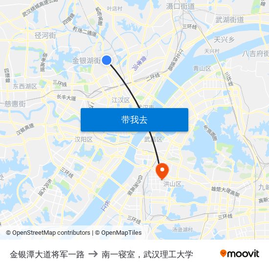 金银潭大道将军一路 to 南一寝室，武汉理工大学 map