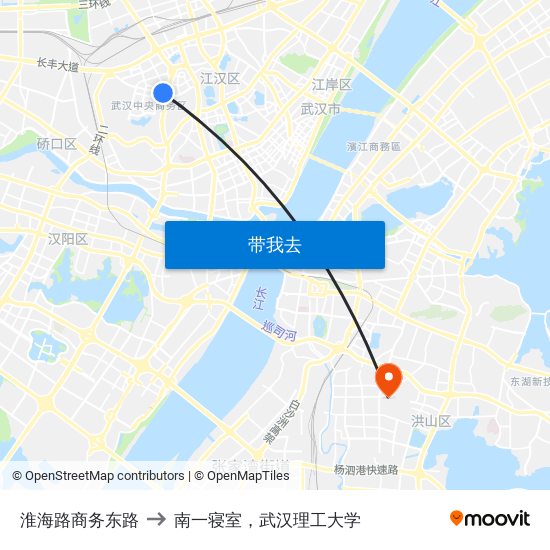 淮海路商务东路 to 南一寝室，武汉理工大学 map