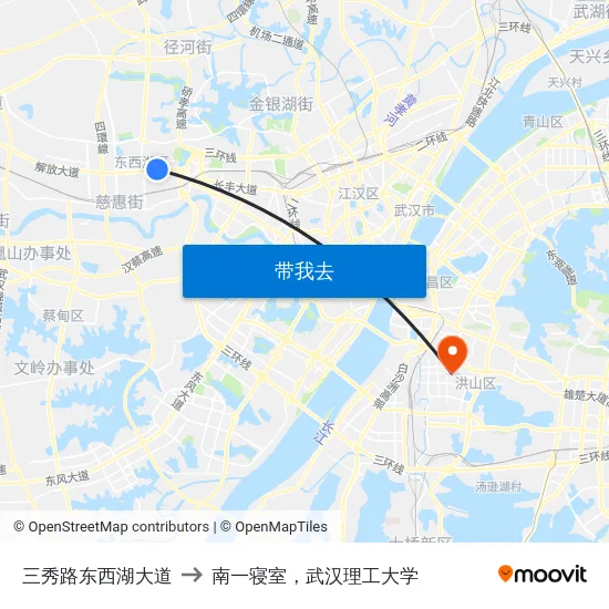 三秀路东西湖大道 to 南一寝室，武汉理工大学 map