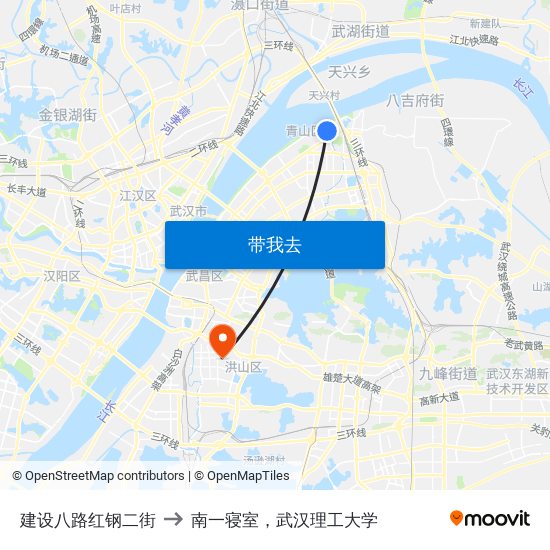 建设八路红钢二街 to 南一寝室，武汉理工大学 map