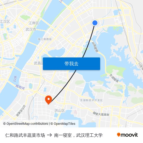 仁和路武丰蔬菜市场 to 南一寝室，武汉理工大学 map