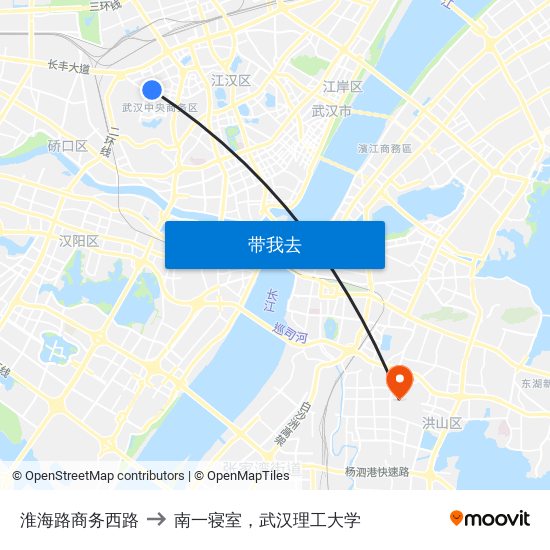 淮海路商务西路 to 南一寝室，武汉理工大学 map