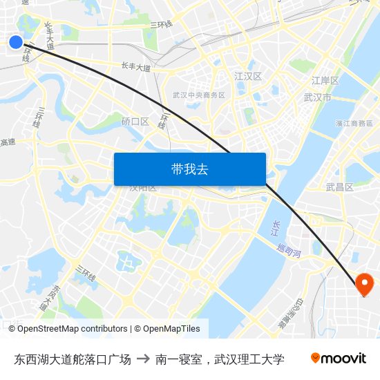 东西湖大道舵落口广场 to 南一寝室，武汉理工大学 map