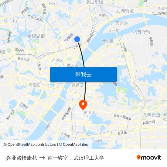 兴业路怡康苑 to 南一寝室，武汉理工大学 map