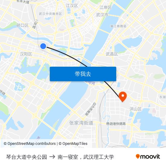 琴台大道中央公园 to 南一寝室，武汉理工大学 map