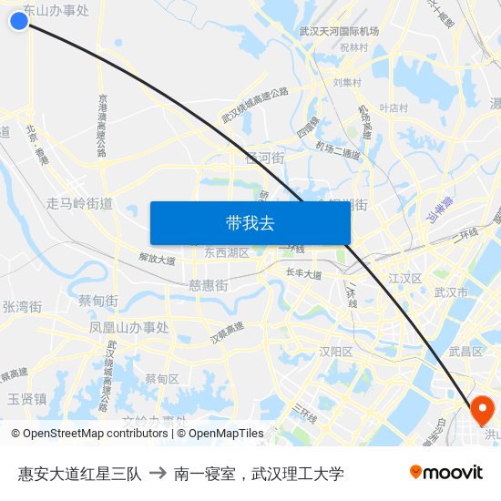 惠安大道红星三队 to 南一寝室，武汉理工大学 map