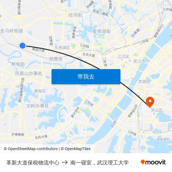 革新大道保税物流中心 to 南一寝室，武汉理工大学 map