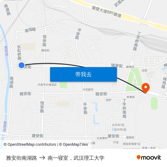 雅安街南湖路 to 南一寝室，武汉理工大学 map