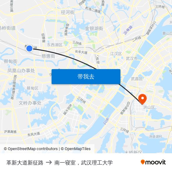 革新大道新征路 to 南一寝室，武汉理工大学 map