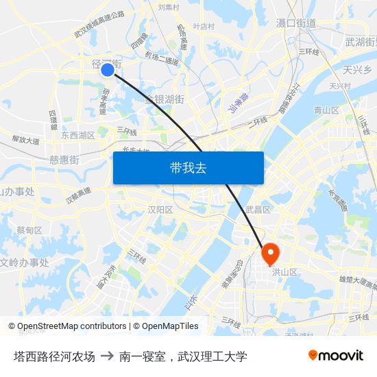 塔西路径河农场 to 南一寝室，武汉理工大学 map