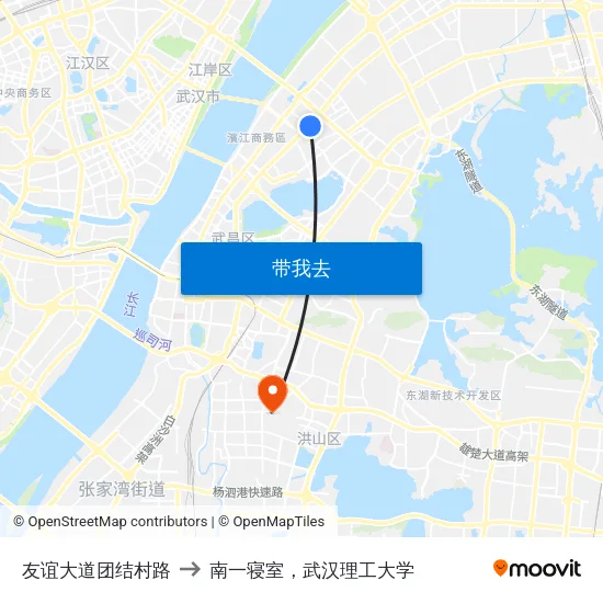 友谊大道团结村路 to 南一寝室，武汉理工大学 map
