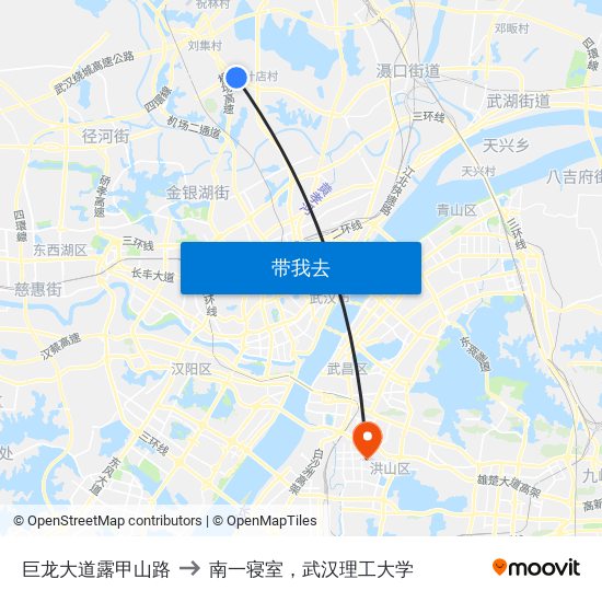 巨龙大道露甲山路 to 南一寝室，武汉理工大学 map