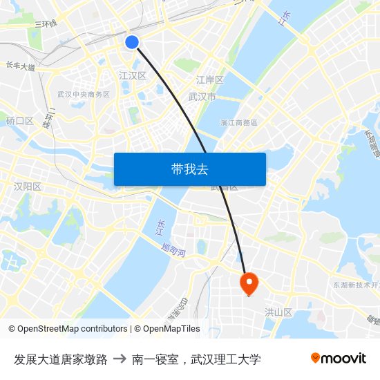 发展大道唐家墩路 to 南一寝室，武汉理工大学 map