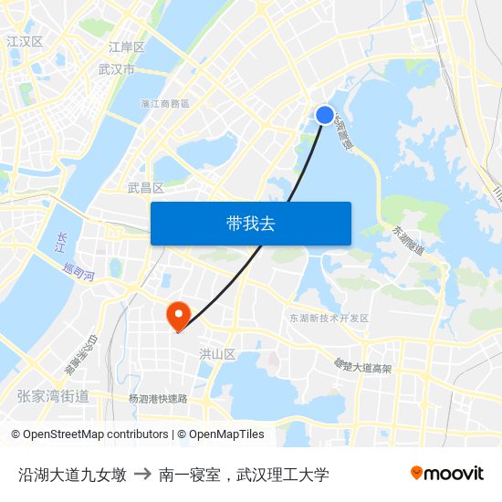 沿湖大道九女墩 to 南一寝室，武汉理工大学 map