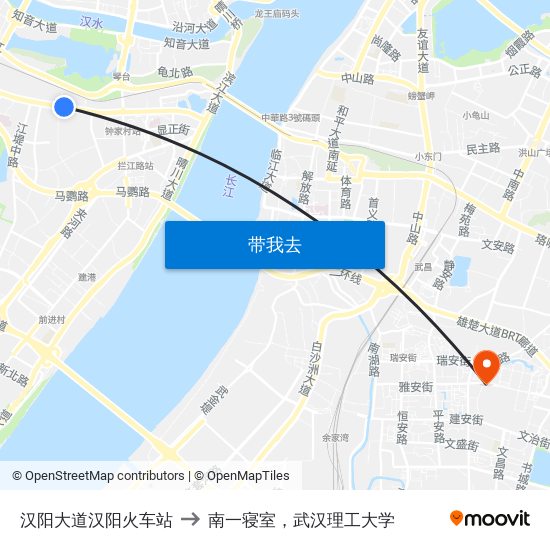 汉阳大道汉阳火车站 to 南一寝室，武汉理工大学 map