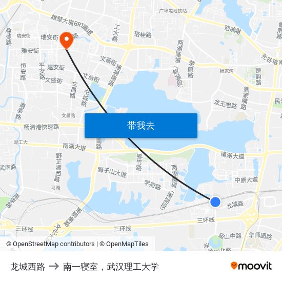 龙城西路 to 南一寝室，武汉理工大学 map