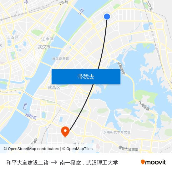 和平大道建设二路 to 南一寝室，武汉理工大学 map