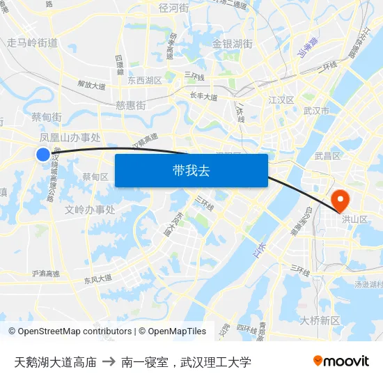 天鹅湖大道高庙 to 南一寝室，武汉理工大学 map
