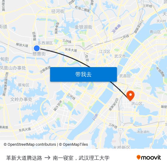 革新大道腾达路 to 南一寝室，武汉理工大学 map