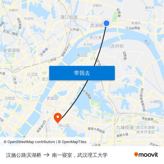 汉施公路滨湖桥 to 南一寝室，武汉理工大学 map