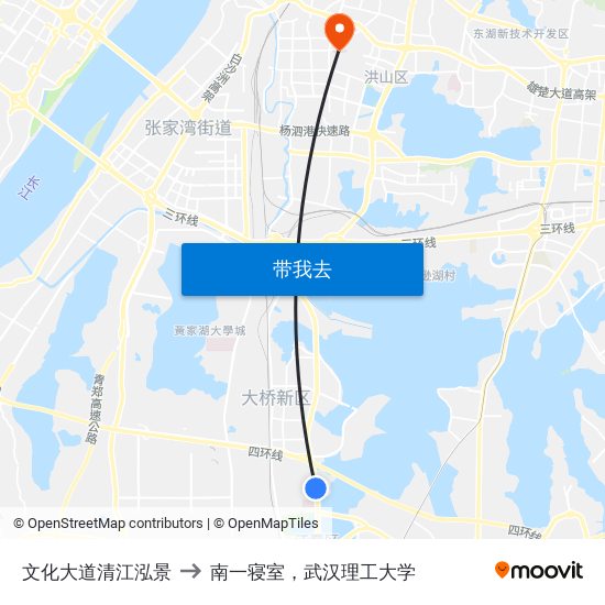 文化大道清江泓景 to 南一寝室，武汉理工大学 map