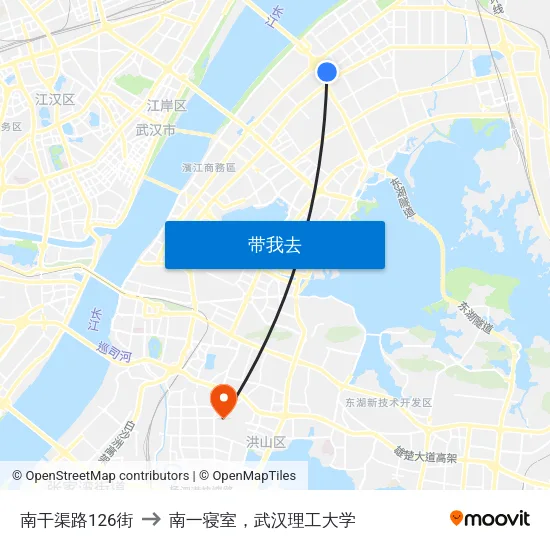 南干渠路126街 to 南一寝室，武汉理工大学 map