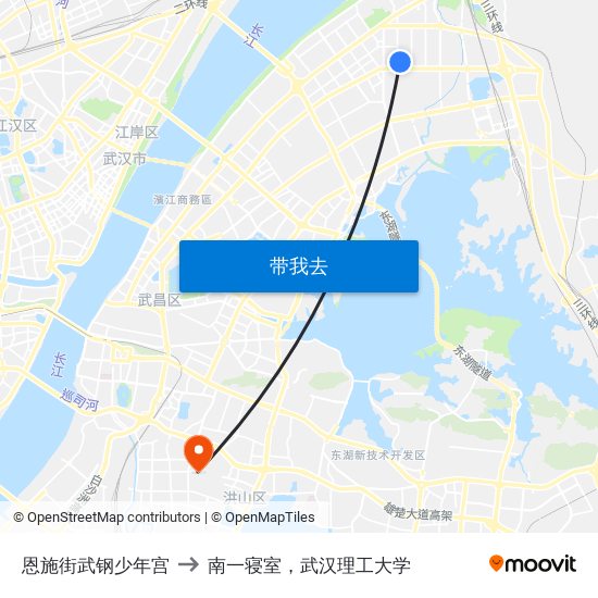 恩施街武钢少年宫 to 南一寝室，武汉理工大学 map