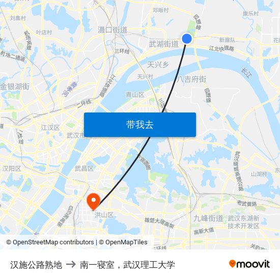 汉施公路熟地 to 南一寝室，武汉理工大学 map