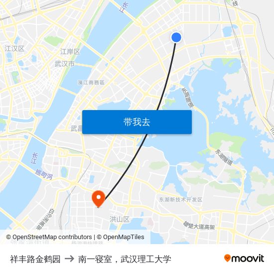 祥丰路金鹤园 to 南一寝室，武汉理工大学 map