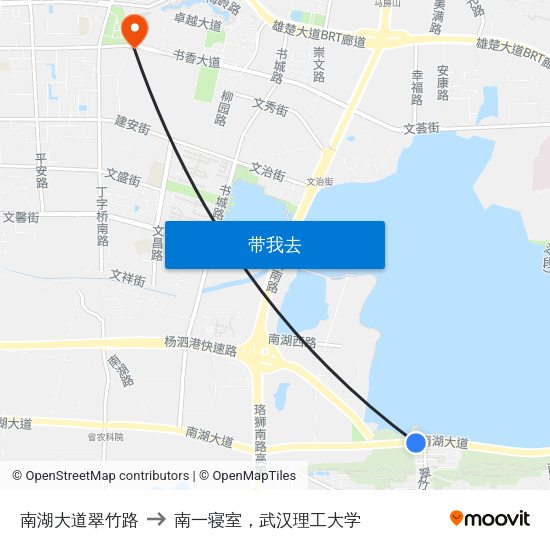南湖大道翠竹路 to 南一寝室，武汉理工大学 map