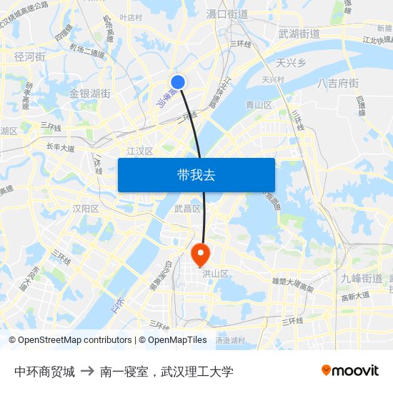 中环商贸城 to 南一寝室，武汉理工大学 map