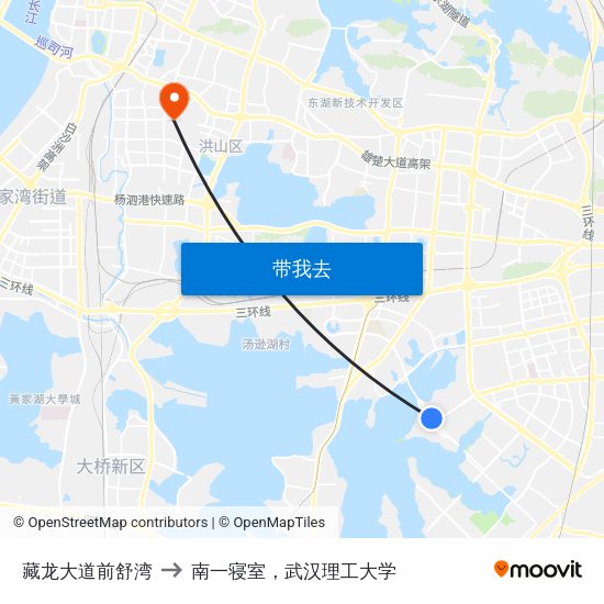 藏龙大道前舒湾 to 南一寝室，武汉理工大学 map
