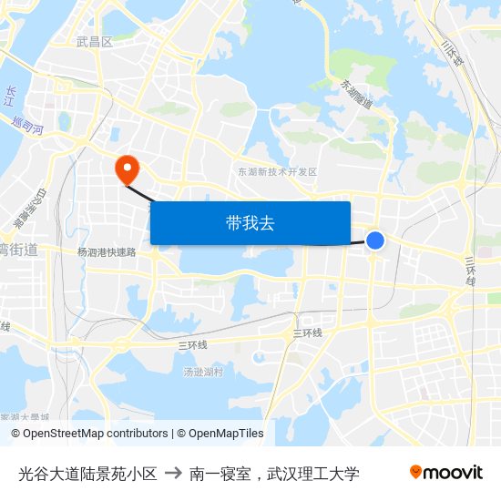 光谷大道陆景苑小区 to 南一寝室，武汉理工大学 map