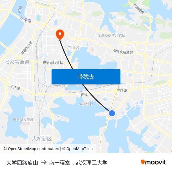 大学园路庙山 to 南一寝室，武汉理工大学 map