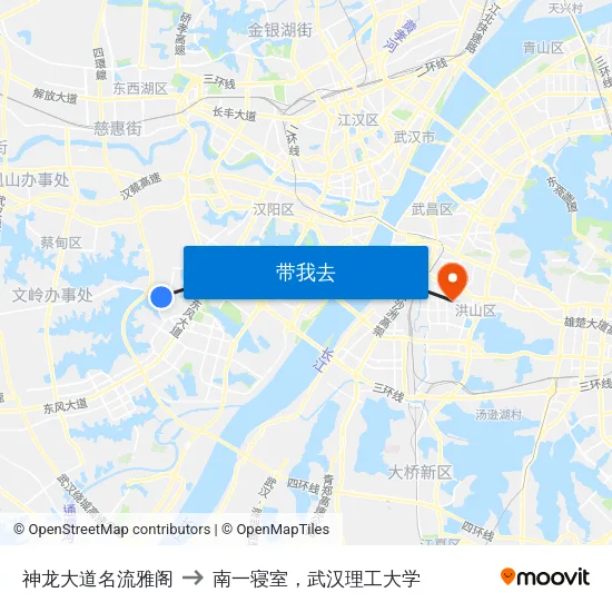 神龙大道名流雅阁 to 南一寝室，武汉理工大学 map