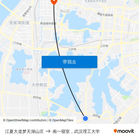 江夏大道梦天湖山庄 to 南一寝室，武汉理工大学 map