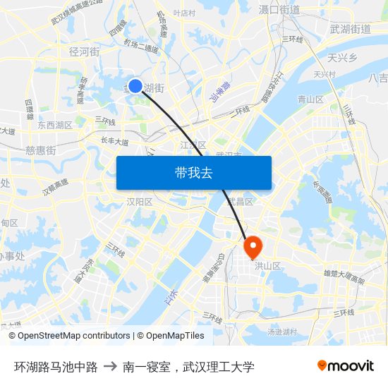 环湖路马池中路 to 南一寝室，武汉理工大学 map